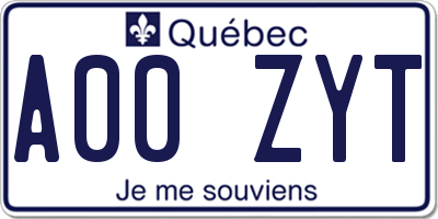 QC license plate A00ZYT