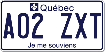 QC license plate A02ZXT