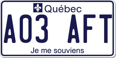 QC license plate A03AFT