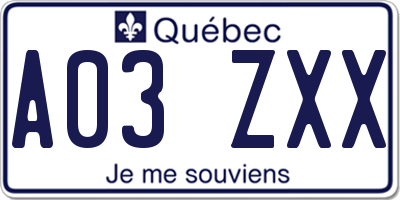 QC license plate A03ZXX