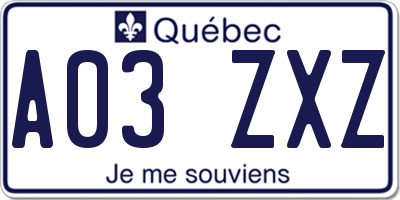 QC license plate A03ZXZ