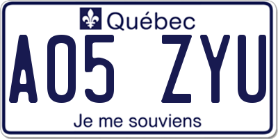 QC license plate A05ZYU