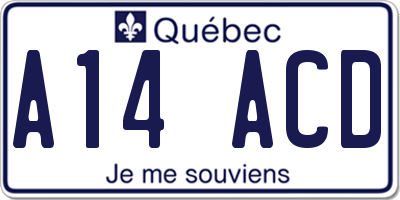 QC license plate A14ACD