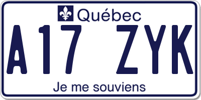 QC license plate A17ZYK