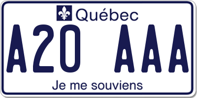 QC license plate A20AAA