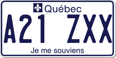 QC license plate A21ZXX