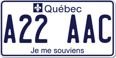 QC license plate A22AAC