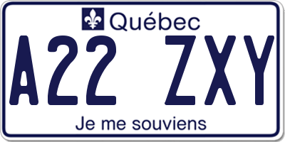 QC license plate A22ZXY