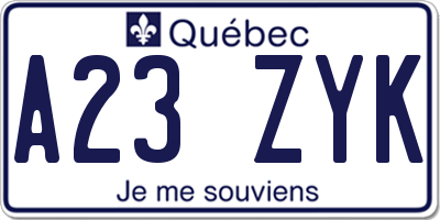 QC license plate A23ZYK