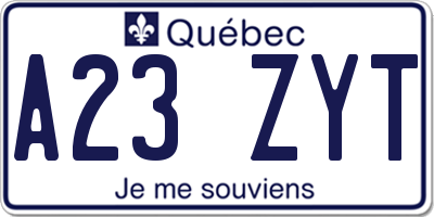 QC license plate A23ZYT