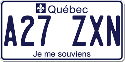 QC license plate A27ZXN