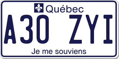 QC license plate A30ZYI