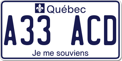 QC license plate A33ACD