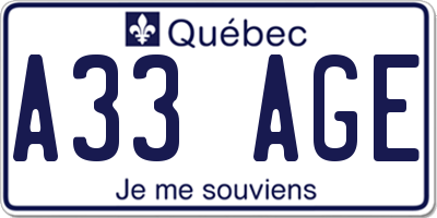 QC license plate A33AGE