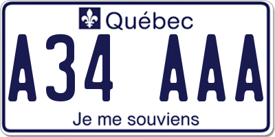 QC license plate A34AAA