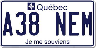 QC license plate A38NEM