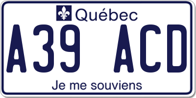 QC license plate A39ACD