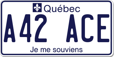 QC license plate A42ACE
