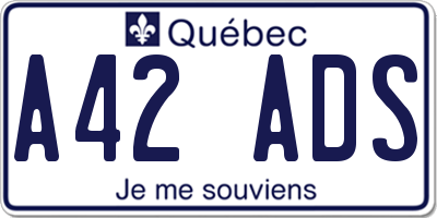 QC license plate A42ADS
