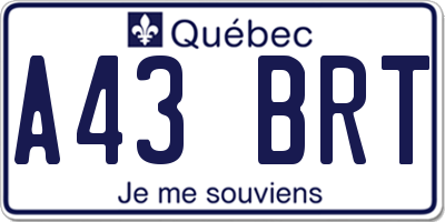 QC license plate A43BRT