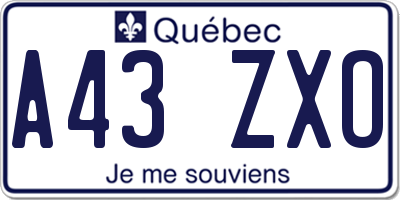 QC license plate A43ZXO