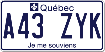 QC license plate A43ZYK