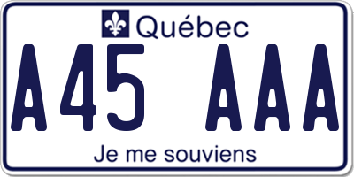 QC license plate A45AAA