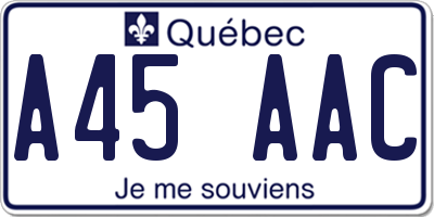 QC license plate A45AAC