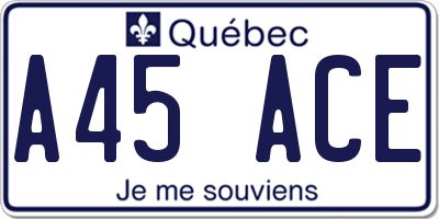 QC license plate A45ACE