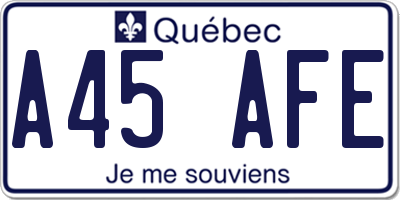 QC license plate A45AFE