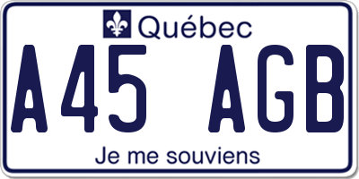 QC license plate A45AGB