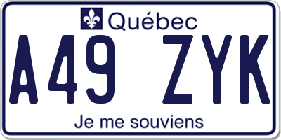 QC license plate A49ZYK