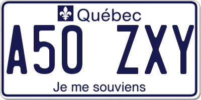 QC license plate A50ZXY