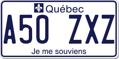 QC license plate A50ZXZ