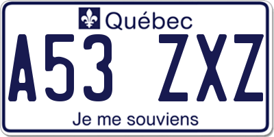 QC license plate A53ZXZ