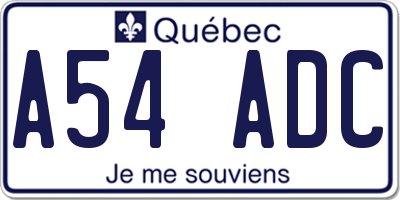 QC license plate A54ADC