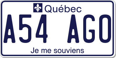 QC license plate A54AGO