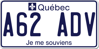 QC license plate A62ADV