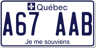 QC license plate A67AAB