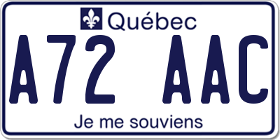 QC license plate A72AAC