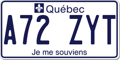 QC license plate A72ZYT