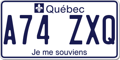 QC license plate A74ZXQ