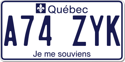 QC license plate A74ZYK