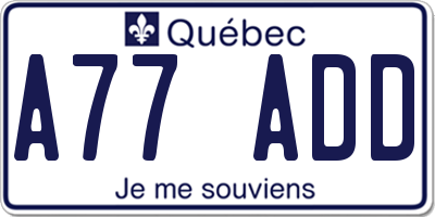 QC license plate A77ADD