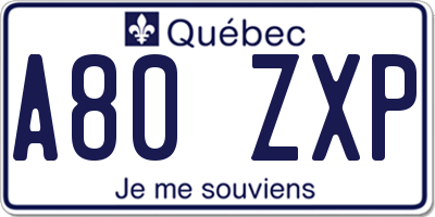QC license plate A80ZXP
