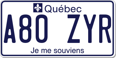 QC license plate A80ZYR