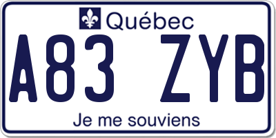 QC license plate A83ZYB