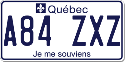 QC license plate A84ZXZ