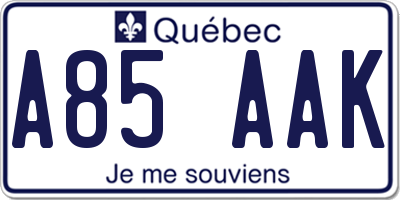 QC license plate A85AAK