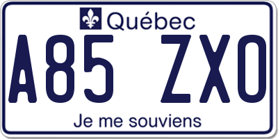 QC license plate A85ZXO